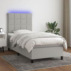 Greatstore Box spring postel s matrací a LED světle šedá 100x200 cm textil