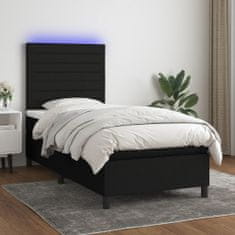 Greatstore Box spring postel s matrací a LED černá 100x200 cm textil