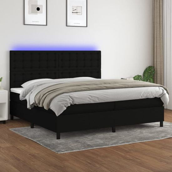 Greatstore Box spring postel s matrací a LED černá 200x200 cm textil