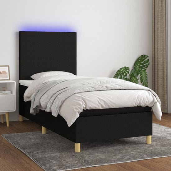 Vidaxl Box spring postel s matrací a LED černá 90x200 cm textil