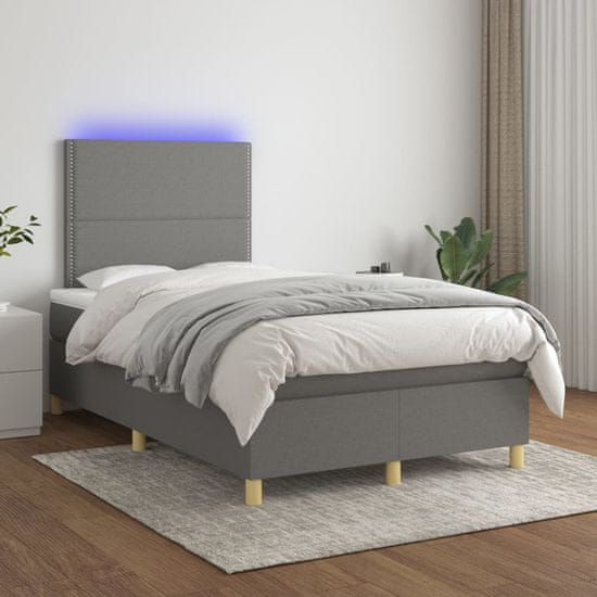 Greatstore Box spring postel s matrací a LED tmavě šedá 120x200 cm textil