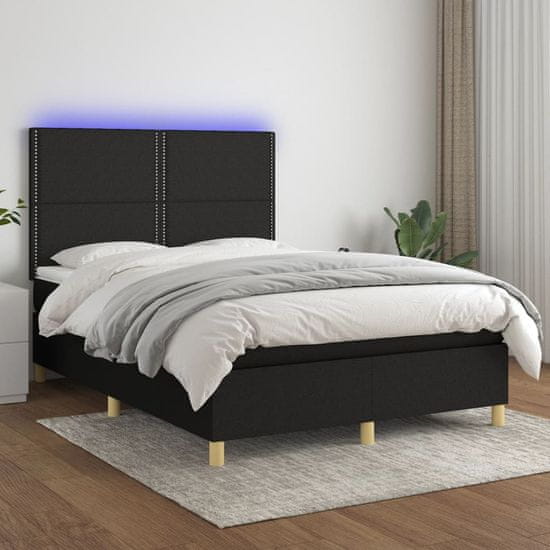 Greatstore Box spring postel s matrací a LED černá 140x200 cm textil