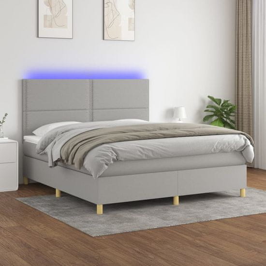 Vidaxl Box spring postel s matrací a LED světle šedá 160x200 cm textil