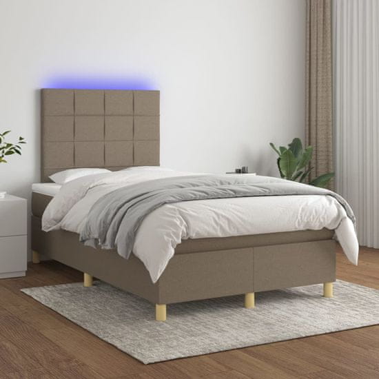 Greatstore Box spring postel s matrací a LED taupe 120 x 200 cm textil