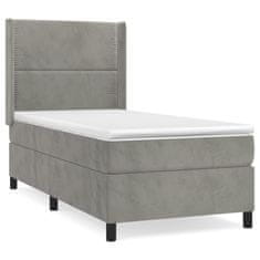 Greatstore Box spring postel s matrací světle šedá 100x200 cm samet