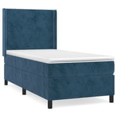 Greatstore Box spring postel s matrací tmavě modrá 90x200 cm samet