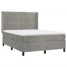 Greatstore Box spring postel s matrací světle šedá 140x200 cm samet