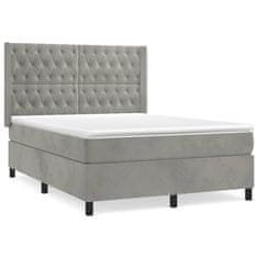 Greatstore Box spring postel s matrací světle šedá 140x190 cm samet