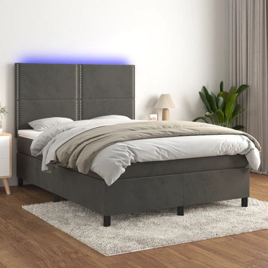 Greatstore Box spring postel s matrací a LED tmavě šedá 140x200 cm samet