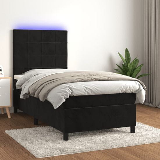 Greatstore Box spring postel s matrací a LED černá 80 x 200 cm samet