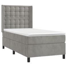 Greatstore Box spring postel s matrací světle šedá 90x200 cm samet