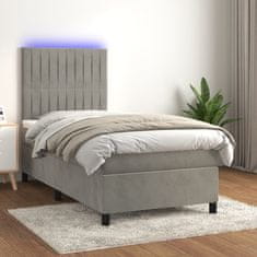 Greatstore Box spring postel s matrací a LED světle šedá 90x190 cm samet