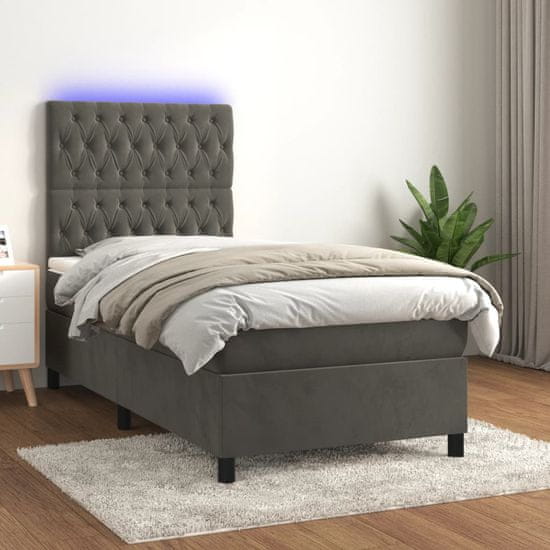 Greatstore Box spring postel s matrací a LED tmavě šedá 90x200 cm samet