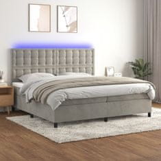 Greatstore Box spring postel s matrací a LED světle šedá 200x200 cm samet