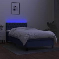 Vidaxl Box spring postel s matrací a LED modrá 100x200 cm textil