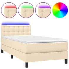 Greatstore Box spring postel s matrací a LED krémová 80 x 200 cm textil