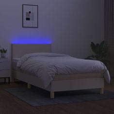 Greatstore Box spring postel s matrací a LED krémová 100x200 cm textil