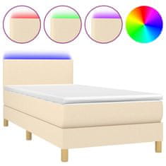 Greatstore Box spring postel s matrací a LED krémová 100x200 cm textil