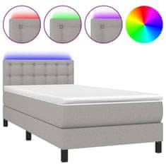 Greatstore Box spring postel s matrací a LED světle šedá 80x200 cm textil