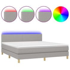 Greatstore Box spring postel s matrací a LED světle šedá 160x200 cm textil