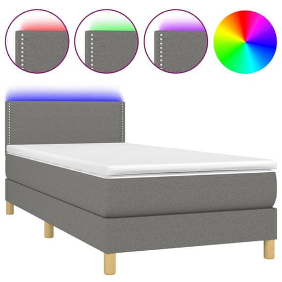 Vidaxl Box spring postel s matrací a LED tmavě šedá 100x200 cm textil