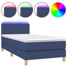 Vidaxl Box spring postel s matrací a LED modrá 90x200 cm textil