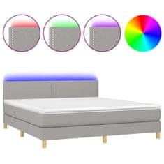 Greatstore Box spring postel s matrací a LED světle šedá 160x200 cm textil