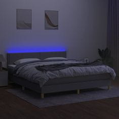 Greatstore Box spring postel s matrací a LED světle šedá 160x200 cm textil