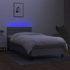 Greatstore Box spring postel s matrací a LED světle šedá 90x200 cm textil