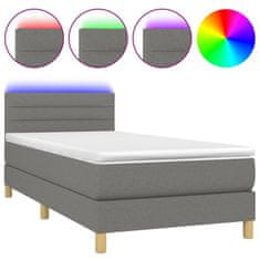 Greatstore Box spring postel s matrací a LED tmavě šedá 90x190 cm textil