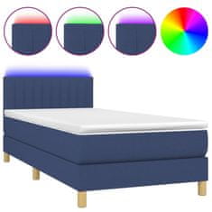 Vidaxl Box spring postel s matrací a LED modrá 90x200 cm textil