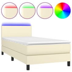 Greatstore Box spring postel s matrací a LED krémová 90x200 cm umělá kůže