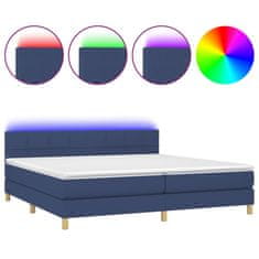 Greatstore Box spring postel s matrací a LED modrá 200x200 cm textil