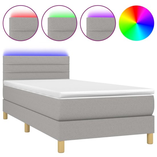 Vidaxl Box spring postel s matrací a LED světle šedá 90x190 cm textil