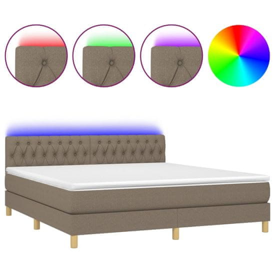 Vidaxl Box spring postel s matrací a LED taupe 180x200 cm textil