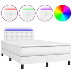 Vidaxl Box spring postel s matrací a LED bílá 120x200 cm umělá kůže