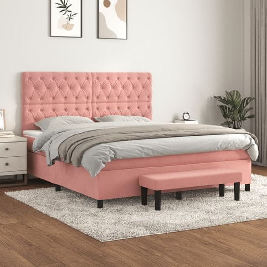 Greatstore Box spring postel s matrací růžová 160x200 cm samet