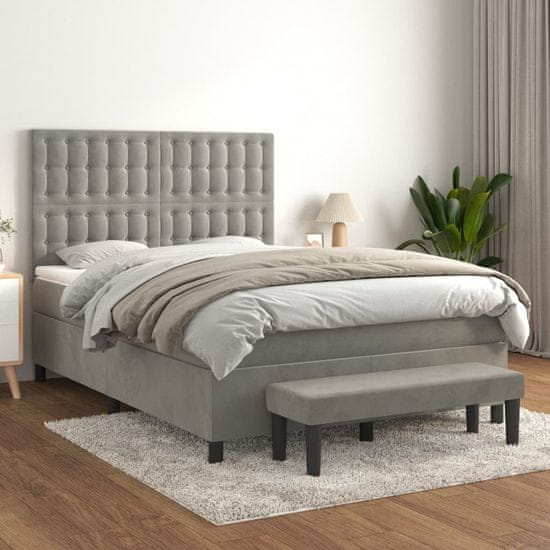 Greatstore Box spring postel s matrací světle šedá 140x190 cm samet