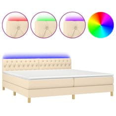 Greatstore Box spring postel s matrací a LED krémová 200x200 cm textil