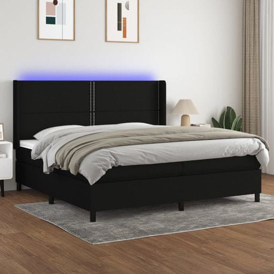 Greatstore Box spring postel s matrací a LED černá 200x200 cm textil