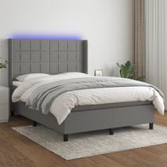 Vidaxl Box spring postel s matrací a LED tmavě šedá 140x200 cm textil