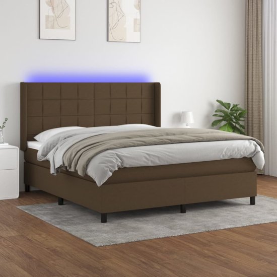 Greatstore Box spring postel s matrací a LED tmavě hnědá 180x200 cm textil