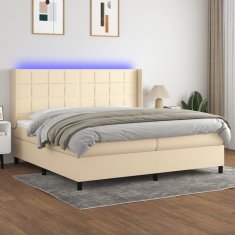 Greatstore Box spring postel s matrací a LED krémová 200x200 cm textil