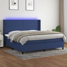 Vidaxl Box spring postel s matrací a LED modrá 200x200 cm textil