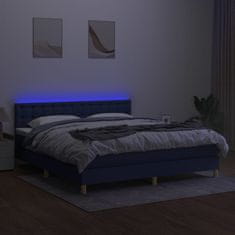 Greatstore Box spring postel s matrací a LED modrá 160x200 cm textil