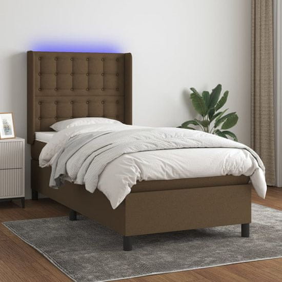 Greatstore Box spring postel s matrací a LED tmavě hnědá 100x200 cm textil