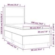 Greatstore Box spring postel s matrací a LED světle šedá 90x190 cm samet