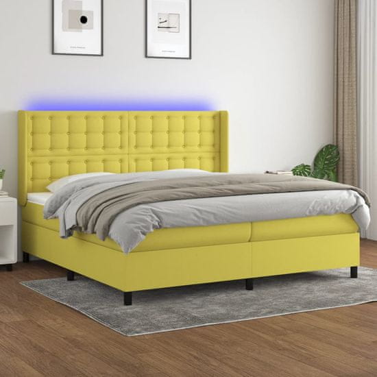 Greatstore Box spring postel s matrací a LED zelená 200x200 cm textil