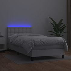 Greatstore Box spring postel s matrací a LED bílá 90x190 cm umělá kůže