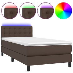 Greatstore Box spring postel s matrací a LED hnědá 90x200 cm umělá kůže